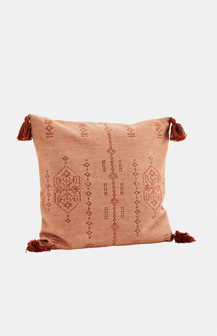 EMBROIDERED CUSHION COVER CORAL BRICK