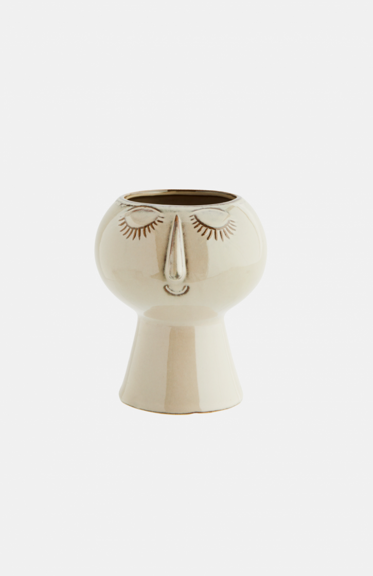 FLOWER POT W FACE BEIGE