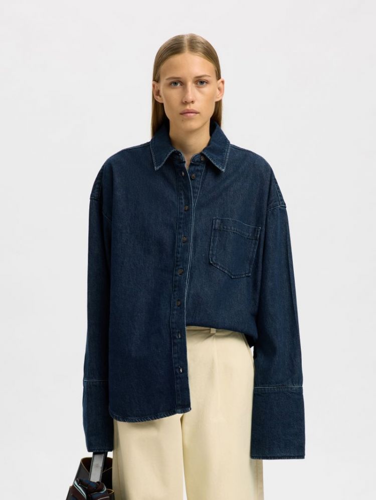 SLFOVERSIZED MELLA-BORA DARK BLUE DENIM